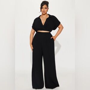 Andrea Linen Pant Set - Black